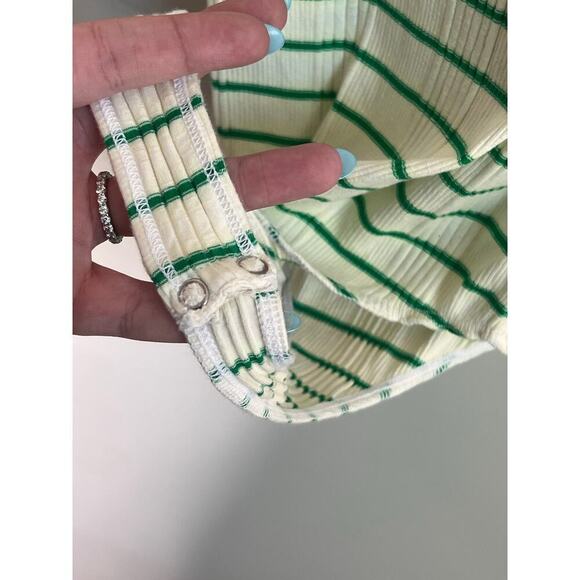 MOTHER The Chin Ups High Road Striped Green & White Bodysuit Women's Size S - Picture 7 of 8